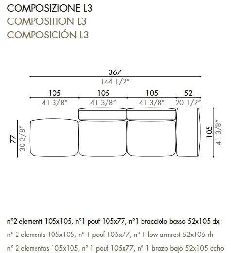 Sofá Dorvan Désirée dimensiones