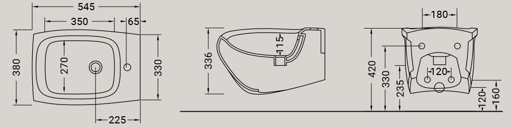 Dimensiones del Bidet Hi-Line de Hidra Ceramica