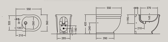 Dimensions du bidet Ellade D24 Hidra Ceramica