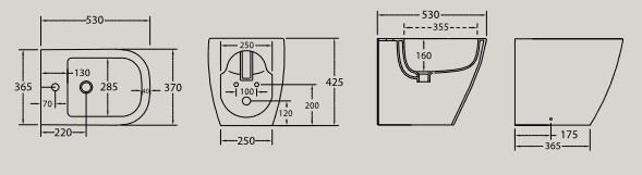 Dimensions du bidet Faster Hidra Ceramica