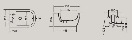 Dimensions du bidet suspendu Faster Hidra Ceramica