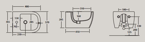 Dimensions du bidet suspendu Faster Hidra Ceramica