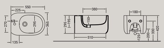 Dimensiones del bidet Giò Evolution Hidra Cerámica