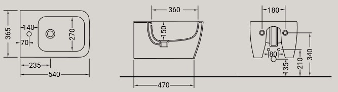 Kiub Hidra Ceramic Bidet dimensions