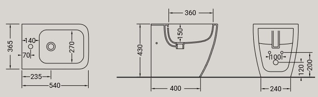 Dimensions Bidet Kiub Hidra Céramique