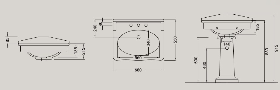 Lavabo Ellade Hidra Cerámica dimensiones