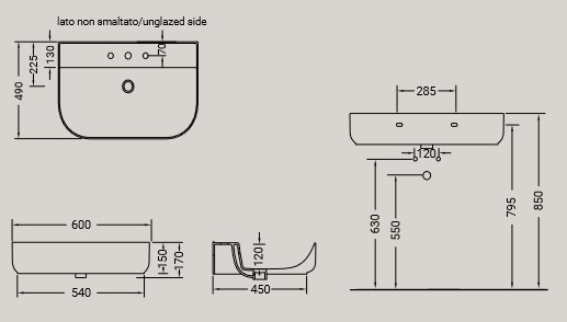 Lavandino Giò Evolution G15E Hidra Ceramica dimensioni