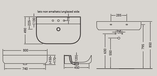 Dimensions Giò Evolution G17E Hidra Ceramic Sink