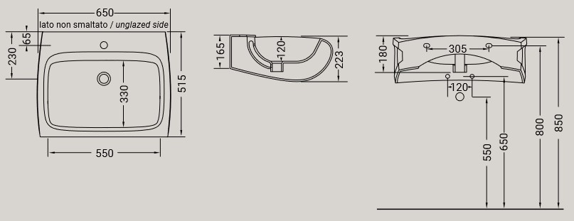 Lavandino Hi-Line Hidra Ceramica dimensioni