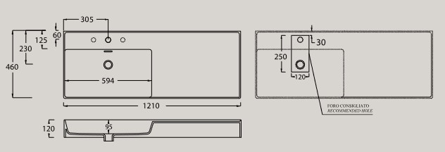 Dimensions du Lavabo avec plan latéral Kiub Hidra Céramique