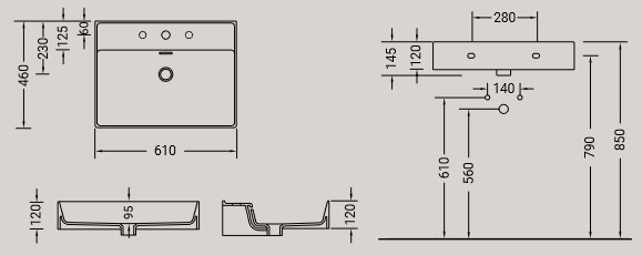 Dimensions du Lavabo Kiub Hidra Céramique