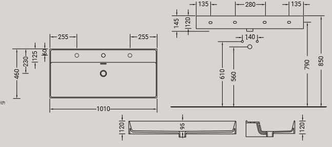 Dimensions of the Kiub Hidra Ceramic Sink