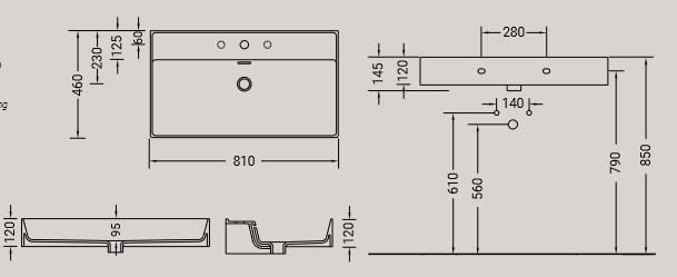 Dimensions du Lavabo Kiub Hidra Céramique