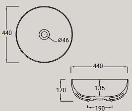 Sphere Sink Hidra Ceramica dimensions