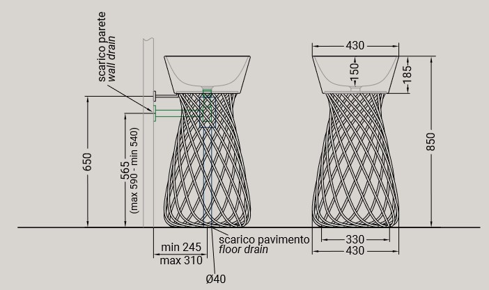 Lavandino Wire Hidra Ceramica dimensioni