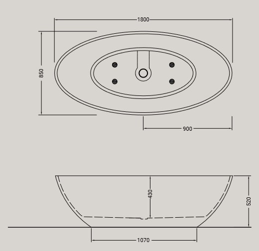 Abmessungen der Badewanne Giò Evolution GV61 Hidra Ceramica