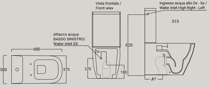 Dimensions of the Faster Monoblock Hidra Ceramica Toilet