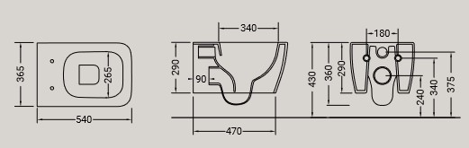 Dimensions of the Kiub Hidra Ceramica WC