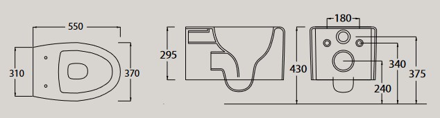 Dimensions of the Komfort Hidra Ceramic WC