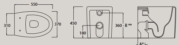 Dimensions of the Komfort Hidra Ceramic WC