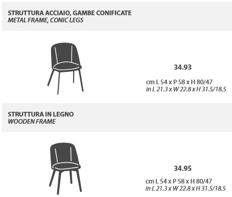 Maße Agatha-Stuhl Bontempi Casa in Holz 34.63R