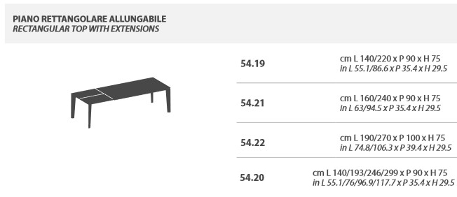 Dimensions of the Etro Bontempi Casa Rectangular Extendable Table