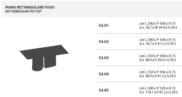 Dimensions of the Kimono Bontempi Casa Rectangular Fixed Table