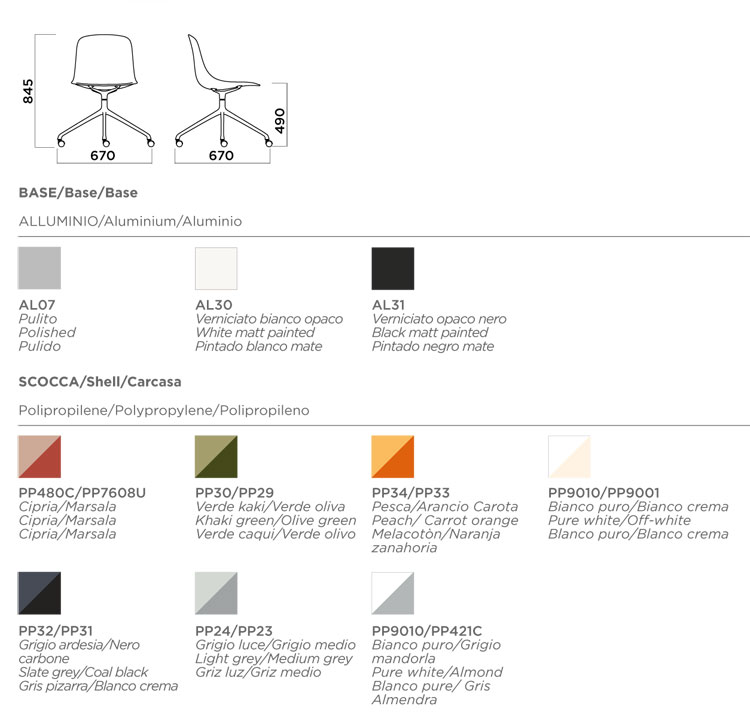 Chaise Pure Loop Binuance Swivel with Castors Infiniti Design dimensions et couleurs