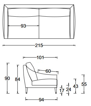 Dimensions Canapé Ascot Twils