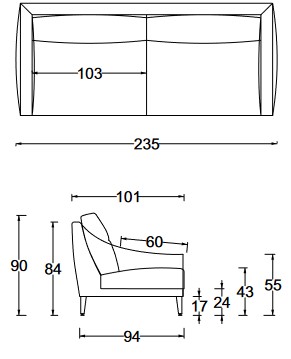 Ascot Twils Sofa dimensions