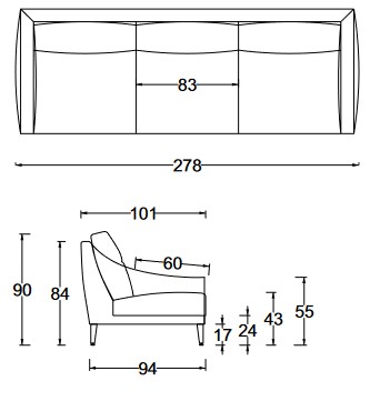 Dimensions Canapé Ascot Twils