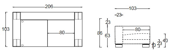 Dimensions Canapé T-Time Twils 80 cm