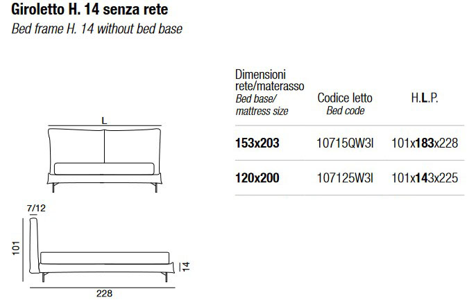 Dimensions du lit Ada Twils une place et demie