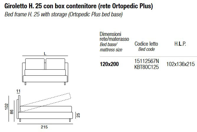 Dimensions du lit Frick Twils avec box de rangement