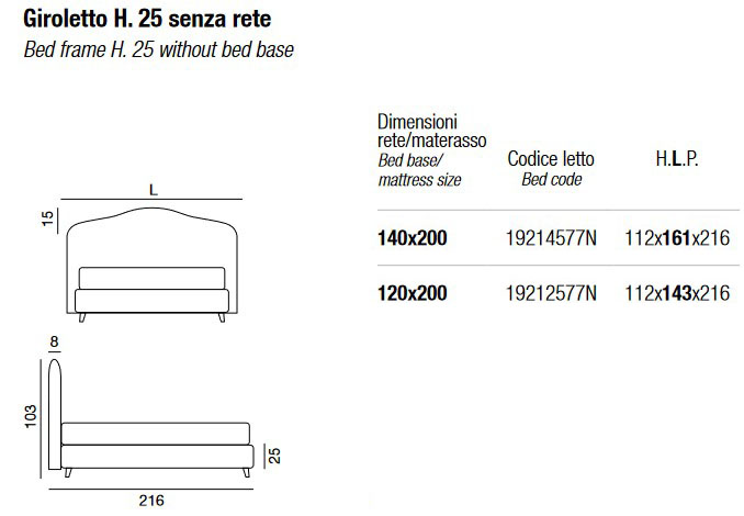 Dimensions du lit Medea Twils une place et demie