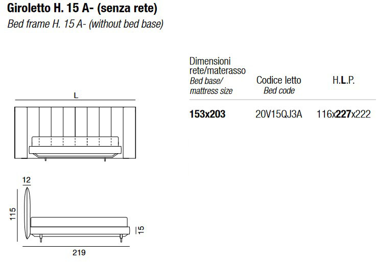 Dimensiones de la cama Opèra Twils de una plaza y media