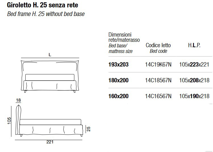 Dimensions of the Edo Twils Double Bed