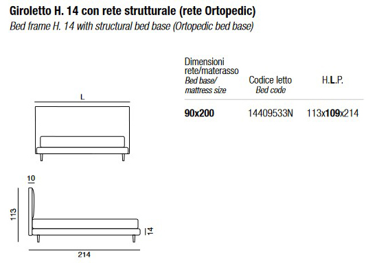 Dimensions du lit Dread Twils simple - H. 14