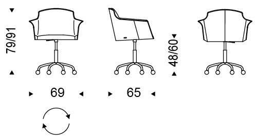 Tyler Wheels Chair Cattelan Italia with armrests dimensions and sizes